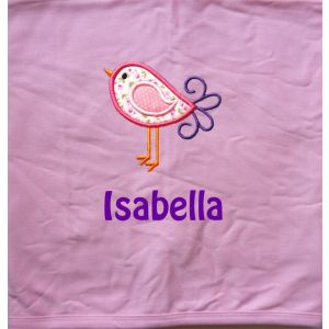 Bird Applique Design + Text Baby Cotton / Fleece Blanket