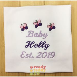 Any Name or Text (3 Lines) + Butterflies Baby Cotton / Fleece Blanket