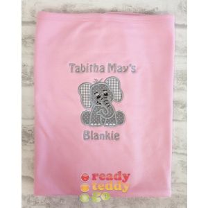Elephant Applique Design + Text Baby Cotton / Fleece Blanket
