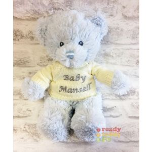 Baby Blue Teddy Bear with Knitted Jumper