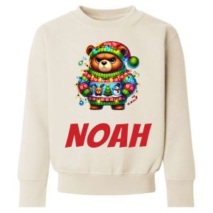 Christmas Grumpy Brown Bear Any Name Childrens Sweatshirt / Jumper