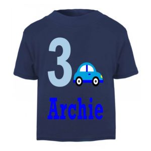 Car Birthday Any Name & Number Childrens Printed T-Shirt