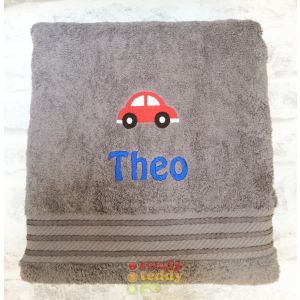 Name + Car Embroidered Design Bath Towel