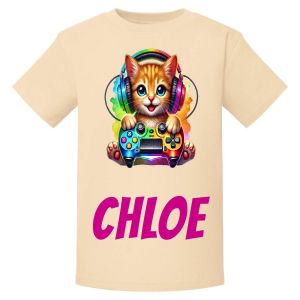 Gamer Cat Any Name Childrens Printed T-Shirt