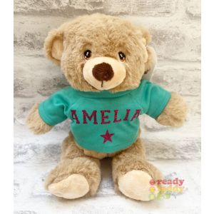 Small Keel Toys  Eco Conker The Teddy Bear with Scarf Glitter or Plain Vinyl T-Shirt