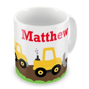 Construction Vehicles + Name Mug