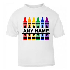 Coloured Crayons Any Name Childrens Printed T-Shirt