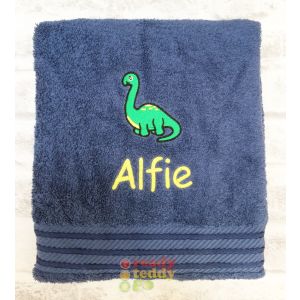 Name + Dinosaur Embroidered Design Bath Towel