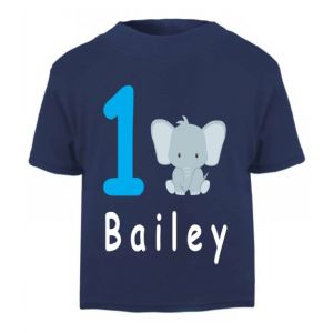 Elephant Birthday Any Name & Number Childrens Printed T-Shirt