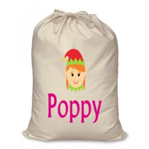 Girl Elf Any Name Printed Christmas Sack