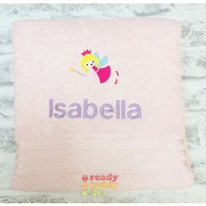 Name + Fairy Embroidered Design Bath Towel