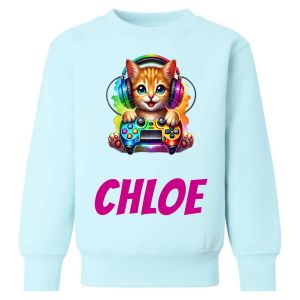 Gamer Cat Any Name Childrens Sweatshirt / Jumper