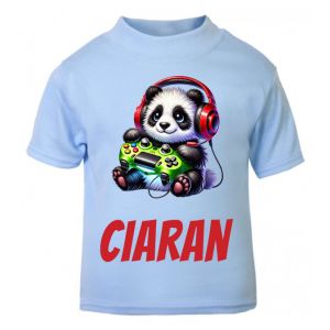 Gamer Panda Any Name Childrens Printed T-Shirt