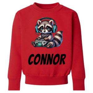 Gamer Raccoon Any Name Childrens Sweatshirt / Jumper