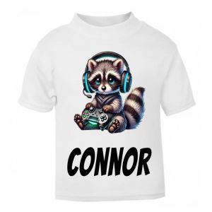 Gamer Raccoon Any Name Childrens Printed T-Shirt