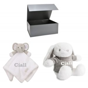 Elephant Comforter + Rabbit Teddy Bear Baby Boy Girl Unisex Gift Box Set