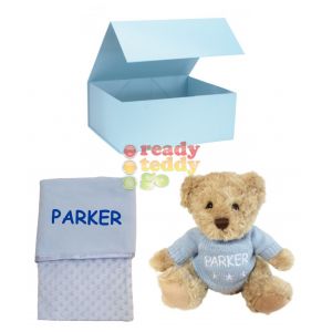 Knitted Jumper Teddy Bear + Bubble Mink Wrap Baby Blanket Boy Girl Unisex Gift Box Set