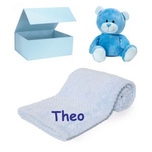 Teddy Bear + Waffle Wrap Baby Blanket Boy Girl Unisex Gift Box Set