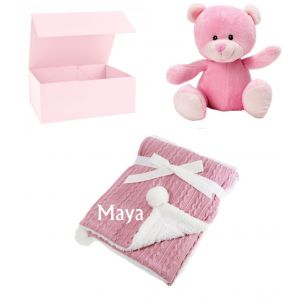 Teddy Bear + Cable Knit Wrap Baby Blanket Boy Girl Unisex Gift Box Set