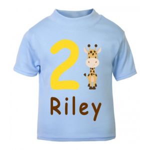 Giraffe Birthday Any Name & Number Childrens Printed T-Shirt