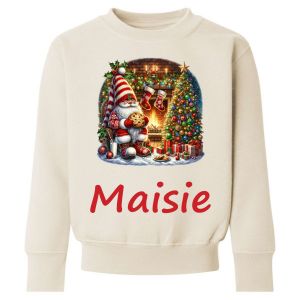 Christmas Gnome Fireplace Scene Any Name Childrens Sweatshirt / Jumper