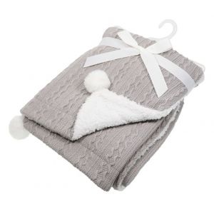 Any Name Grey Cable Knit Wrap Baby Blanket