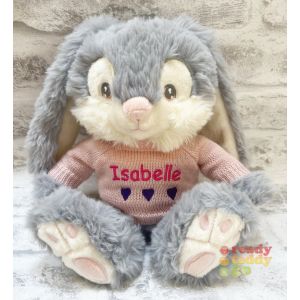 Keel Toys Eco Patchfoot Bunny Rabbit Grey with Knitted Jumper