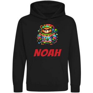 Christmas Grumpy Brown Bear Any Name Childrens Hoodie