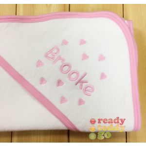 Name + Hearts Baby Hooded Bath Towel