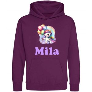 Unicorn Balloons Any Name Childrens Hoodie