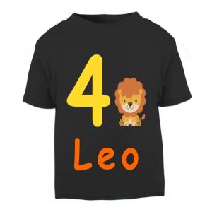 Lion Birthday Any Name & Number Childrens Printed T-Shirt