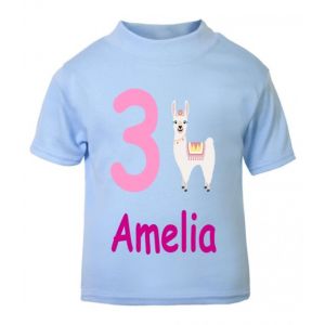 Llama Birthday Any Name & Number Childrens Printed T-Shirt