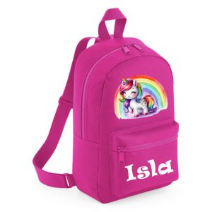 Unicorn Rainbow Any Name Childs Mini Rucksack