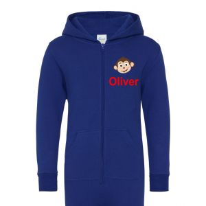 Monkey Any Name Childrens Zip Up Onesie