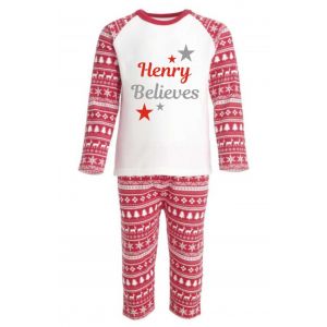 Christmas Red Fairisle Inspired Any Name Believes Childrens Pyjamas