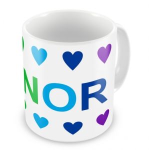 Rainbow Colours Hearts + Name Mug