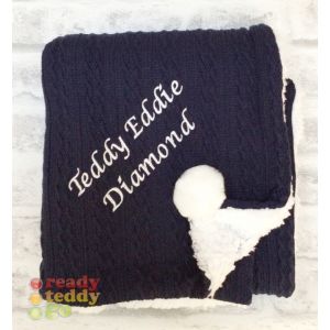 Any Name Navy Blue Cable Knit Wrap Baby Blanket
