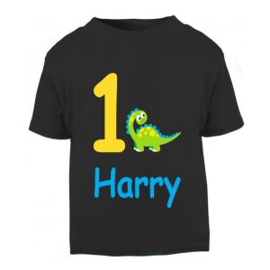 Cute Dinosaur Birthday Any Name & Number Childrens Printed T-Shirt