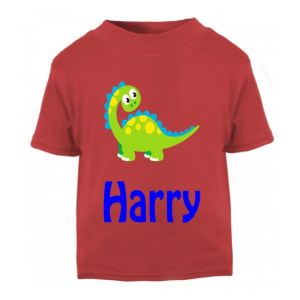 Cute Dinosaur Any Name Childrens Printed T-Shirt