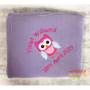 Owl Applique Design + Text Baby Cotton / Fleece Blanket