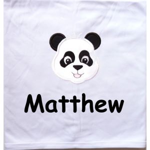 Panda Applique Design + Text Baby Cotton / Fleece Blanket