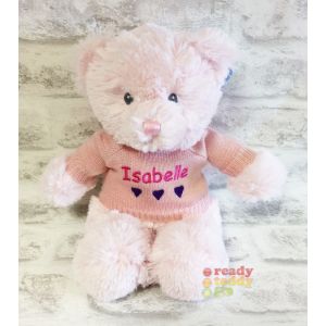 Baby Pink Teddy Bear with Knitted Jumper