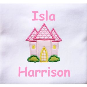 Pink Castle Applique Design + Text Baby Cotton / Fleece Blanket