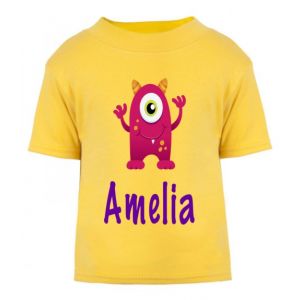 Pink Monster Any Name Childrens Printed T-Shirt