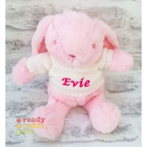 Pink Bunny Rabbit wearing cream Knitted Jumper