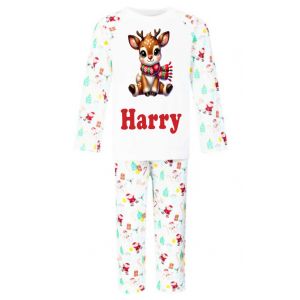 Christmas Reindeer Scarf Any Name Childrens Pyjamas