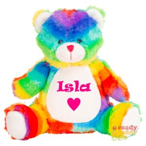 Small Rainbow Bear Soft Toy - Felt, Glitter or Plain Vinyl on TUMMY