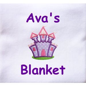Purple Castle Applique Design + Text Baby Cotton / Fleece Blanket