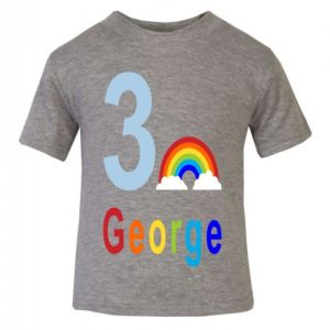 Rainbow Birthday Any Name & Number Childrens Printed T-Shirt