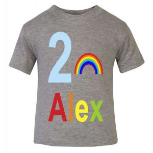 Rainbow Birthday Any Name & Number Childrens Printed T-Shirt